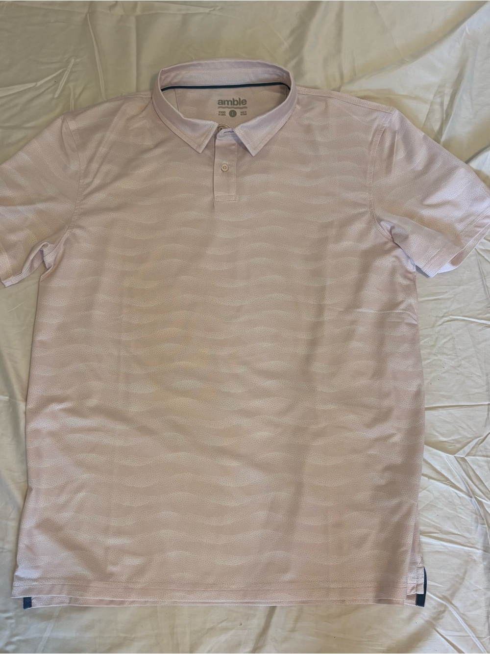 Amble Polo Shirt Mens L Regular Pink Recycled Polyester Stretch Striped Logo